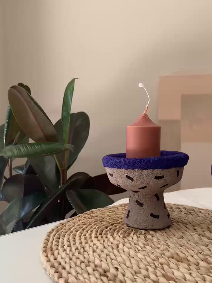 Hand-Painted Rustic Ceramic Candle Holder-3