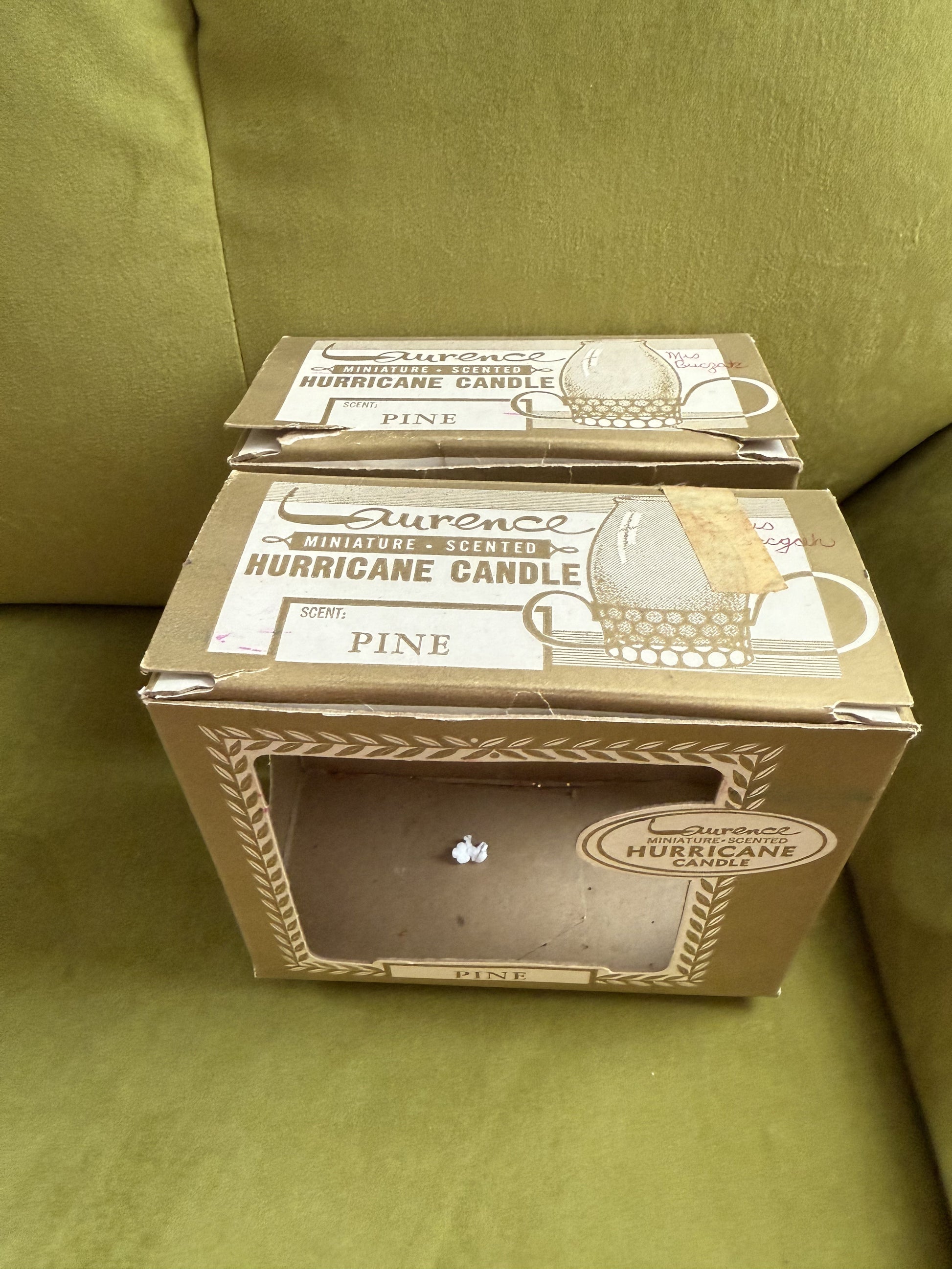 Vintage Christmas Gold Glitter Hurricane Glass Candles in Box x2-4